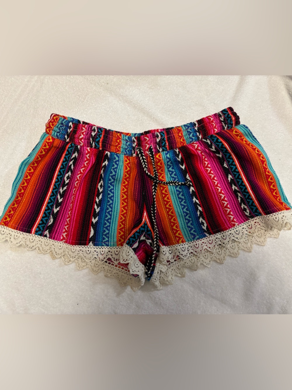 Rip Curl Multicolor Striped High-Waist Crochet Trim Shorts